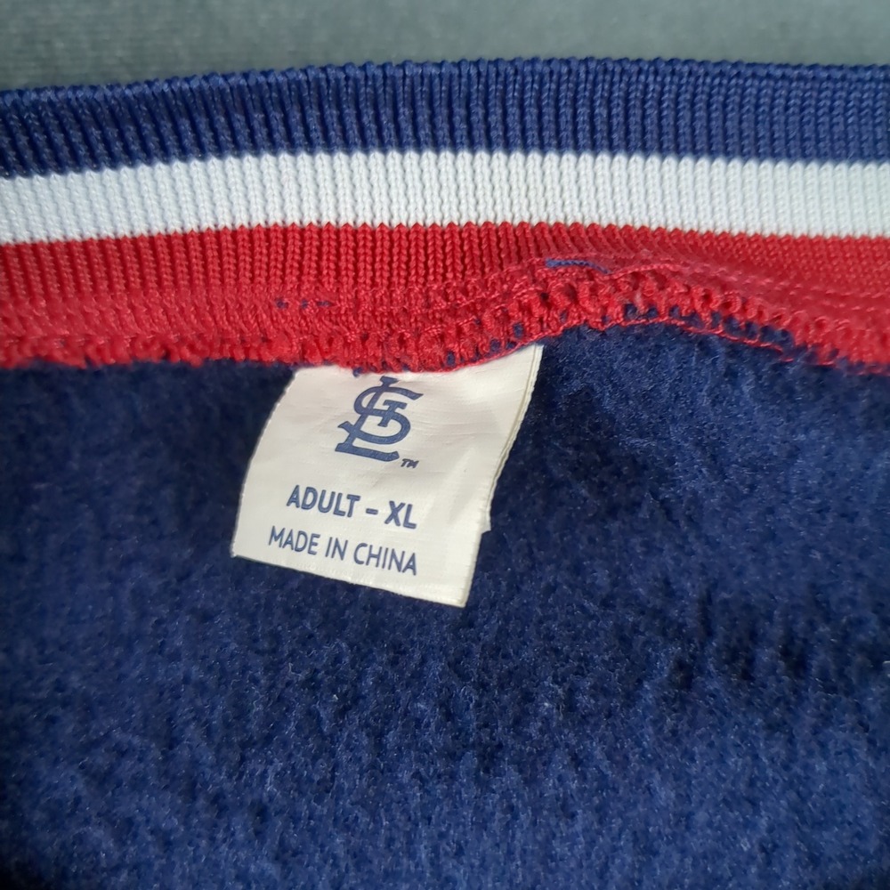 St. Louis Cardinals Pullover Mens XL Blue MLB Crewneck Sweatshirt Striped Trim - Picture 3 of 11